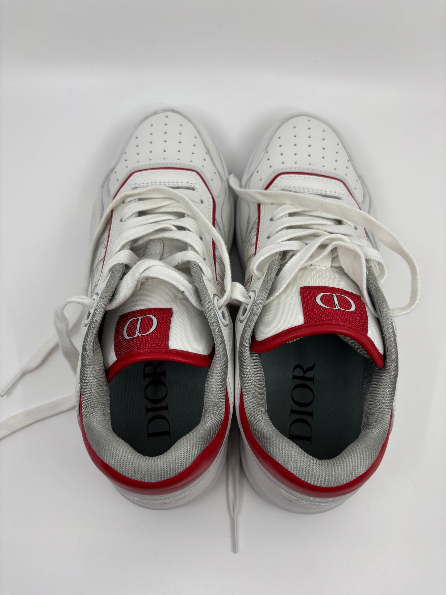 Sneaker Dior de caña baja B27 de piel de becerro lisa blanca y roja Oblique Galaxy